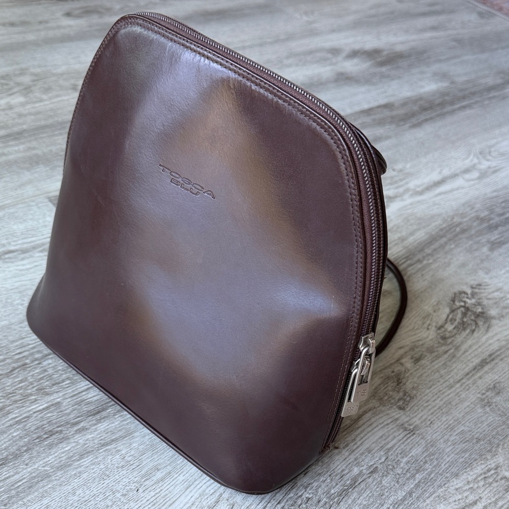 Tosca Blu Dark Brown Leather Mini Backpack Bag, Zipper Closure